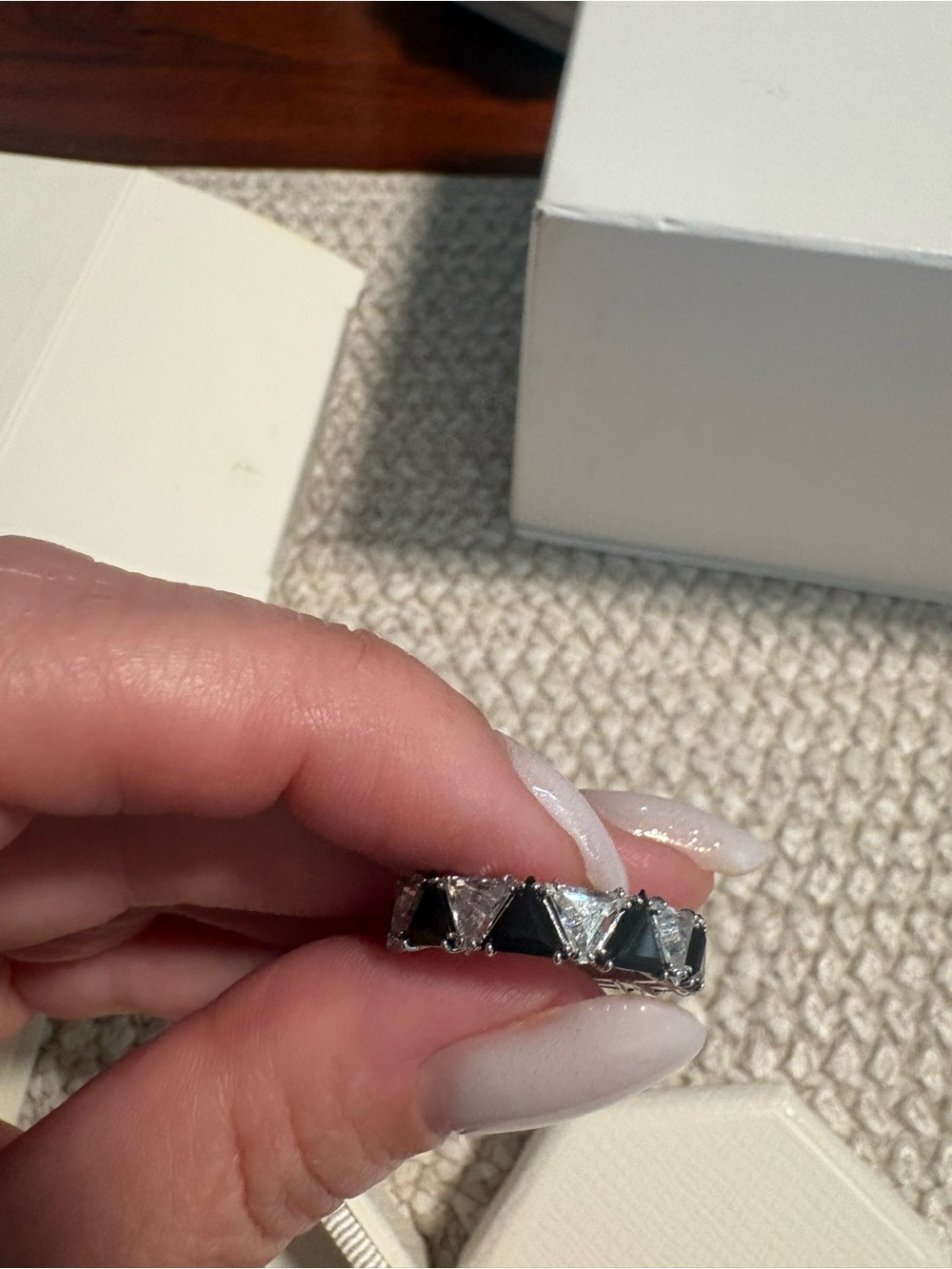Swarovski Silver Ring with Black Triangle Accents